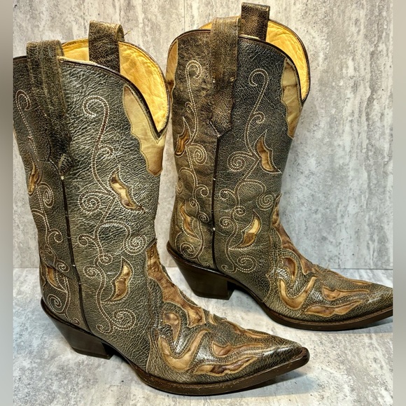 Corral Womens Western Leather Inlay Brown Cowboy Cowgirl Boots Sz 6.5M - Picture 6 of 10